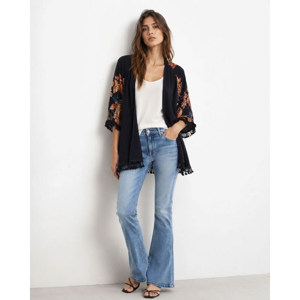 Umgee NEW Boho Floral Kimono Indie Tassel Frayed Hem Cottagecore Coquette S/M